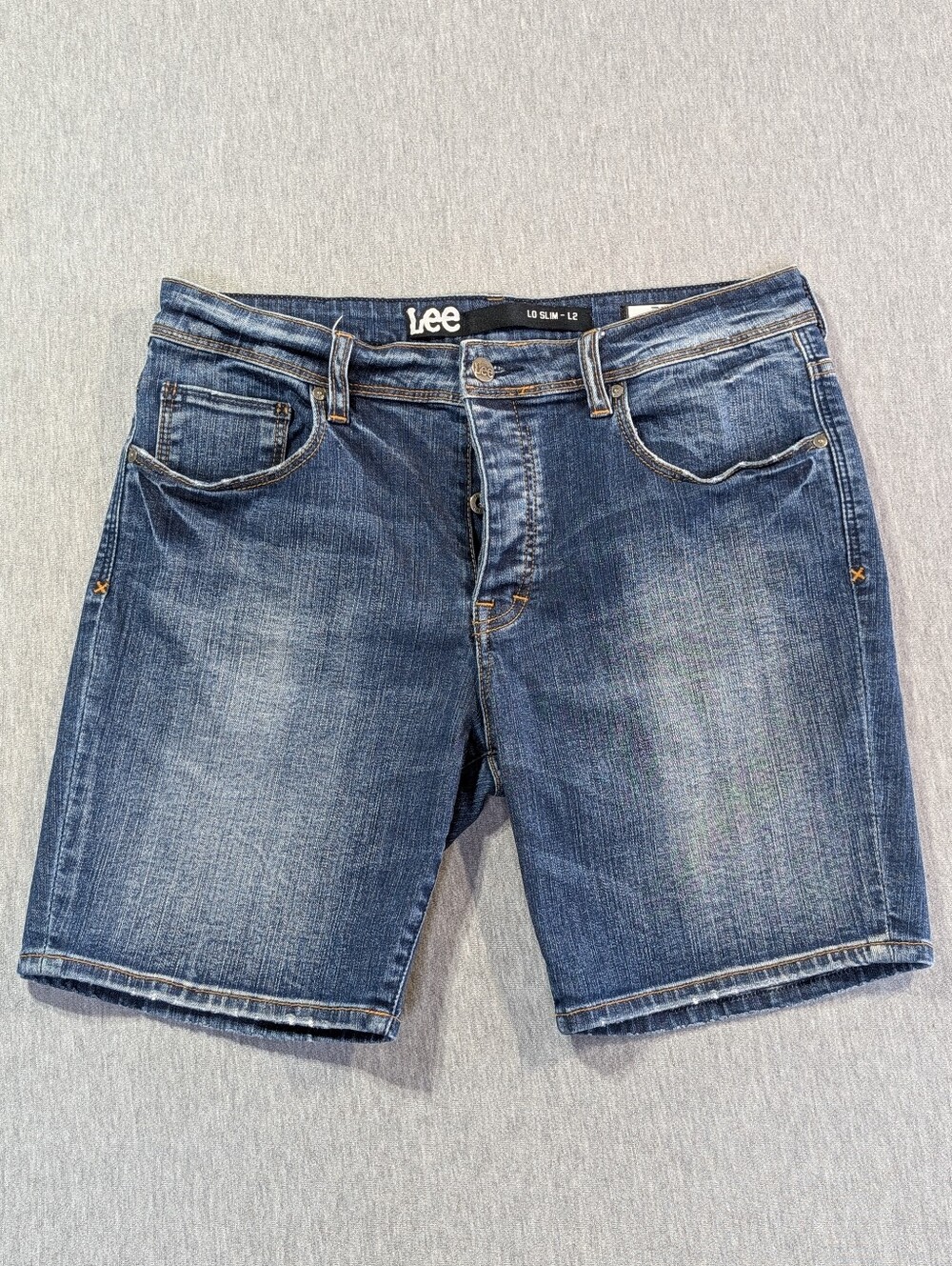 Lee Lo Slim L2 Denim Jean Shorts Women's 34 Blue Distressed